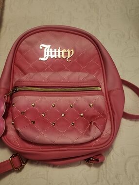 Juicy Couture Pink Quilted Mini Backpack with Gold Accents